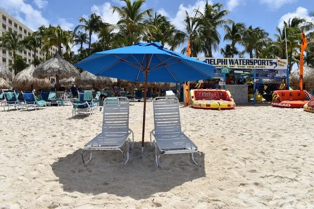 Beach umbrella on the sand at an Aruba beach